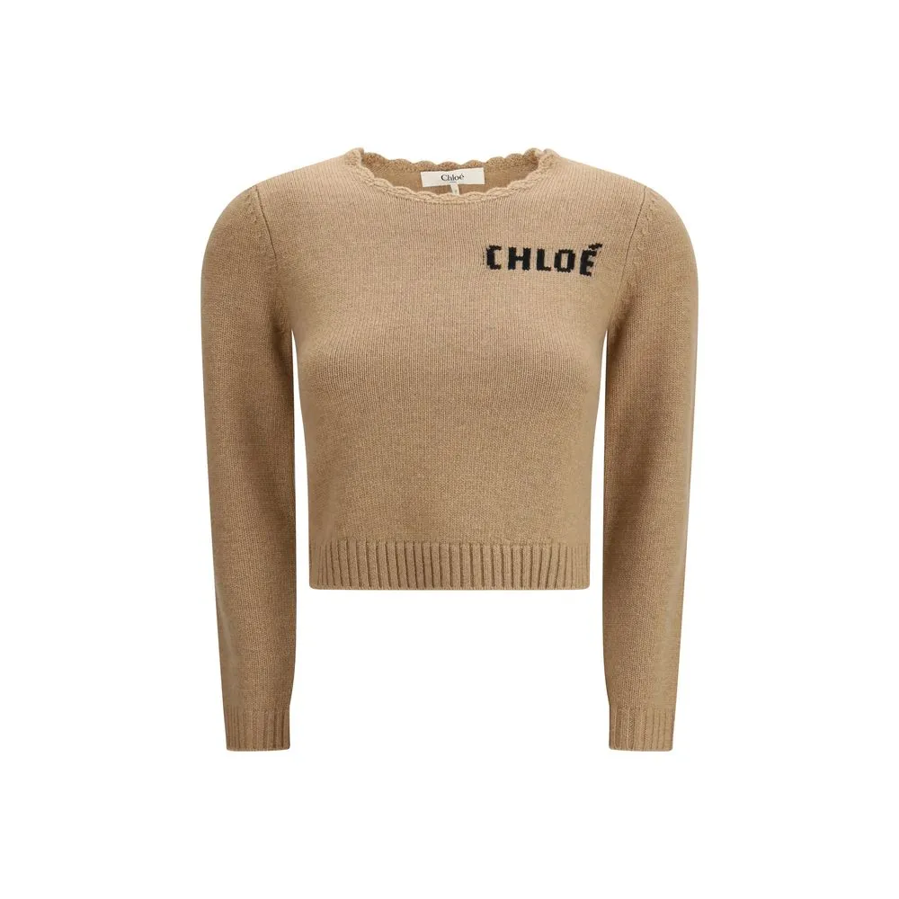 Chloé Logo-Intarsia Wool-Cashmere Sweater — Beige