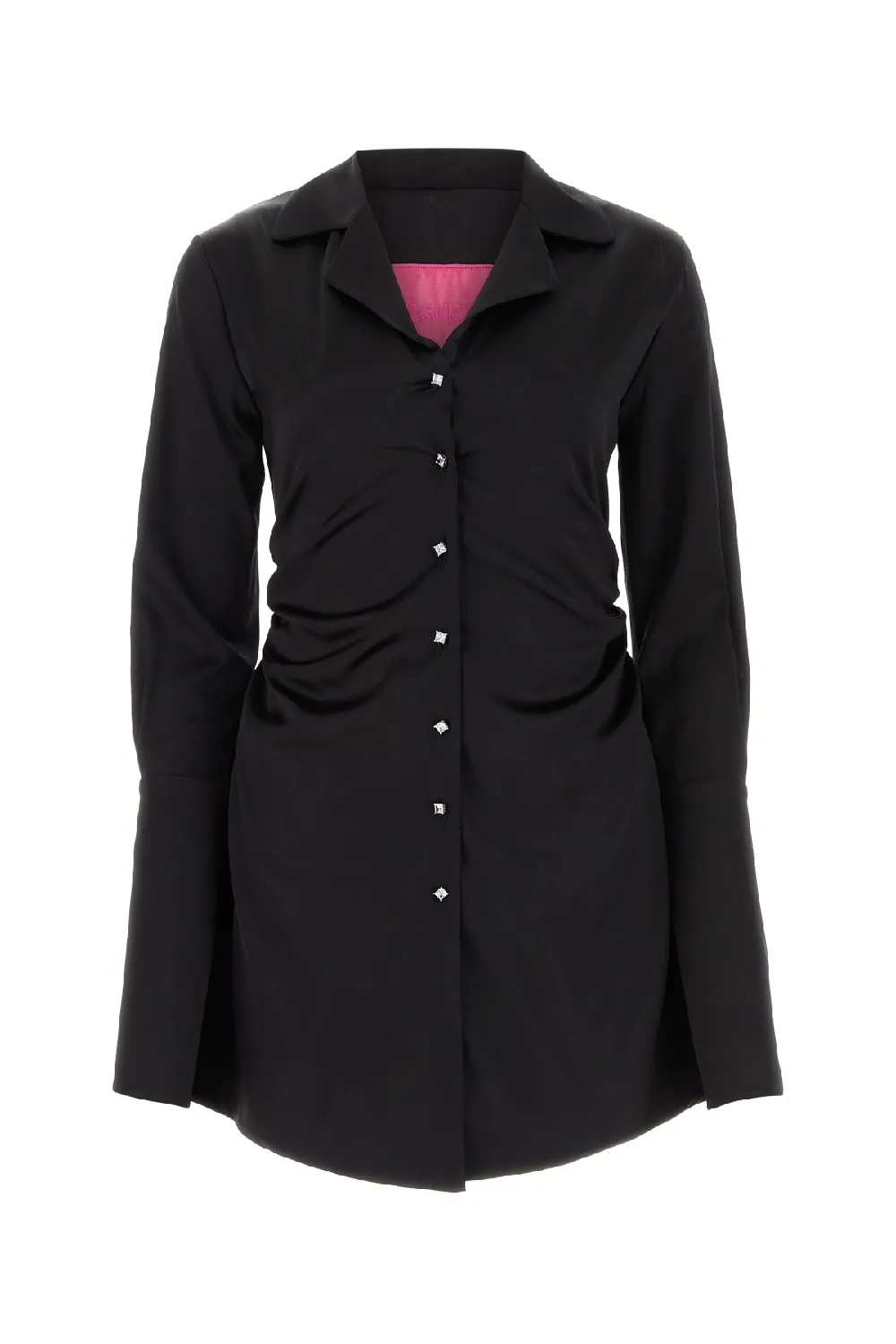 Verguenza Silk Rhinestone-Button Dress — Black