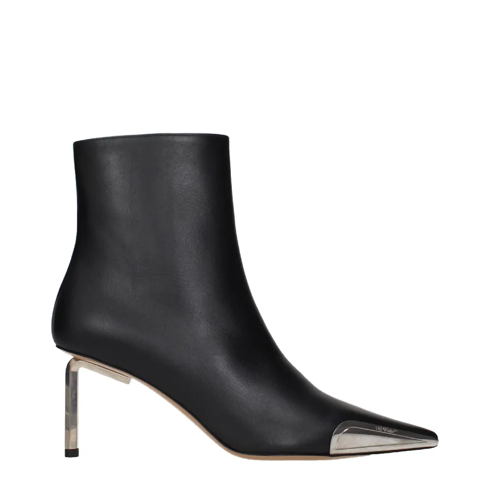 Off-White Metal-Toe Leather Ankle Boot — Black