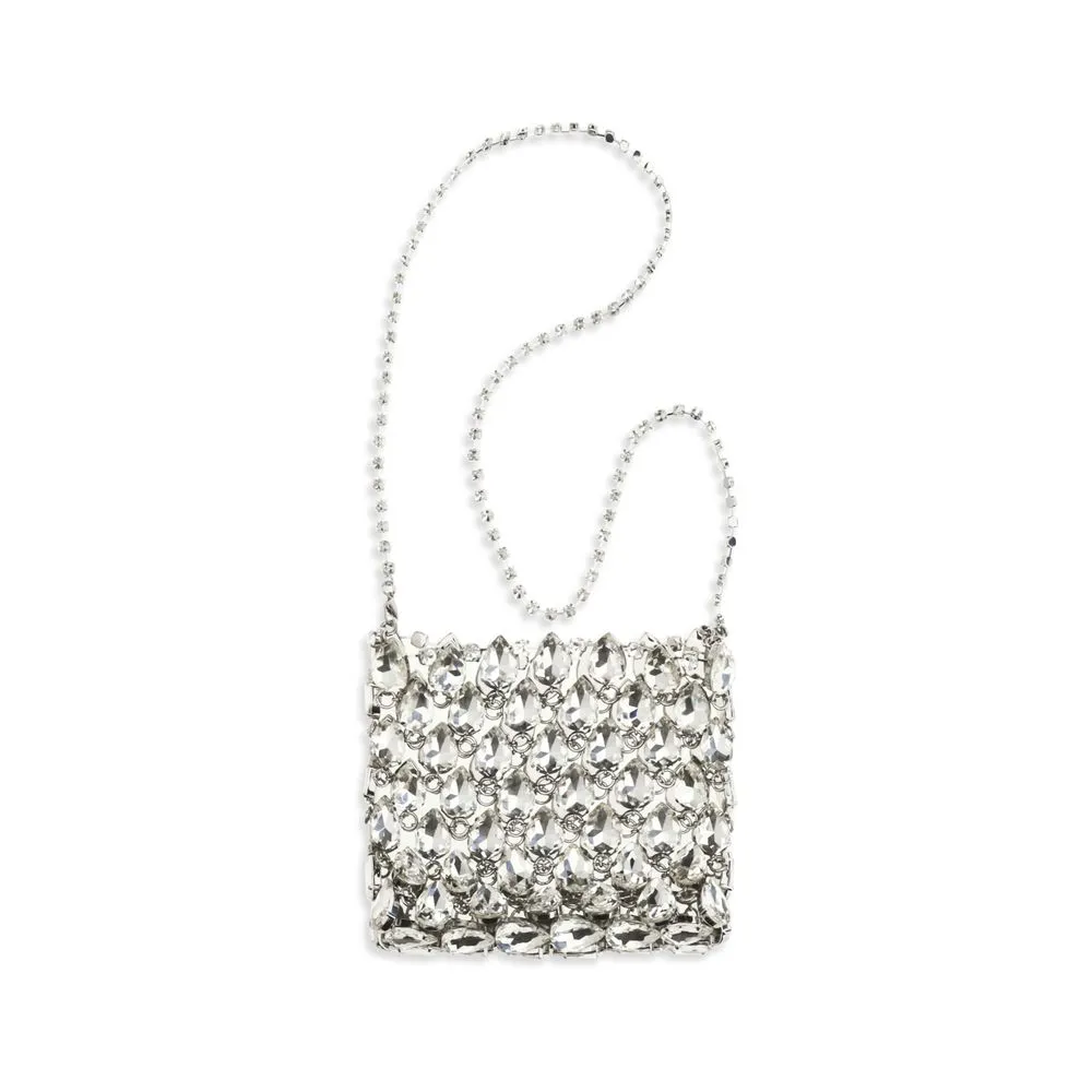 Self-Portrait Crystal-Embellished Mesh Mini Bag — Silver