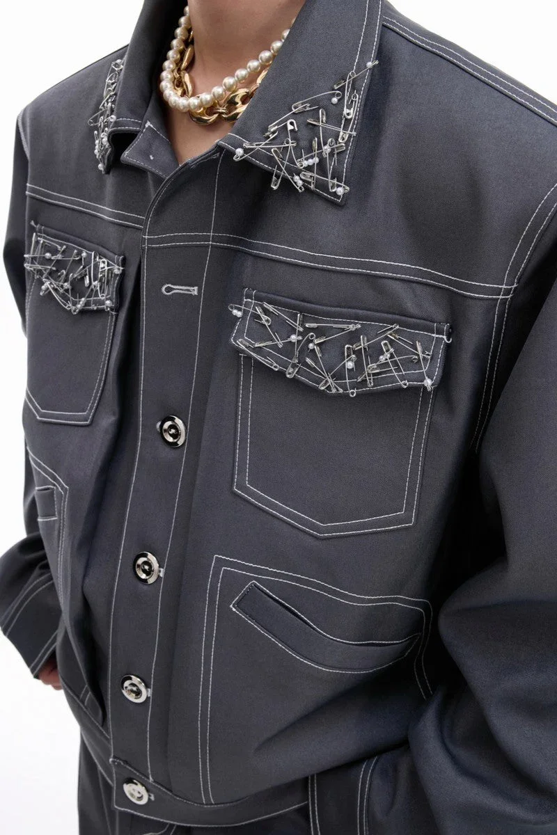 Pin Detail Cropped Jacket