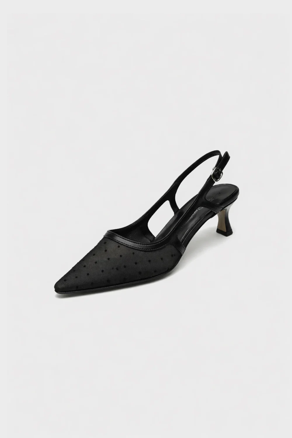 Mesh Point Toe Sling Back Mules - Polka Dot