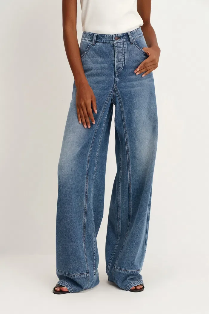 Glaire Zip Fly Straight Wide Leg Jeans in Lyocell Denim - Updated Fit