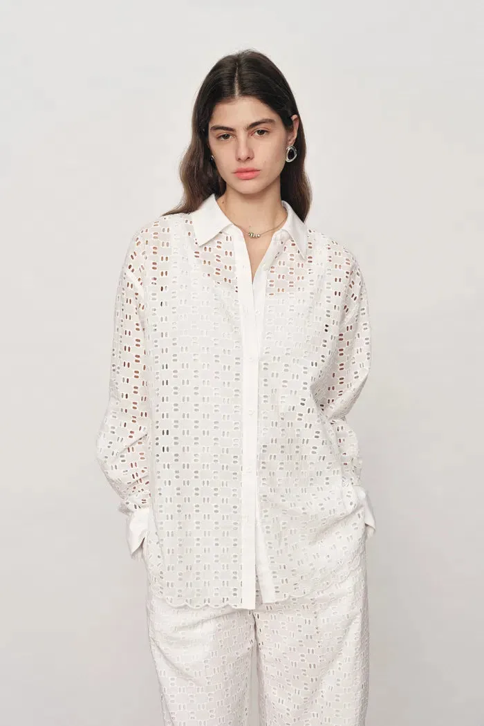 Eliana Cutwork Embroidery Point Collar Shirt in Cotton - 2