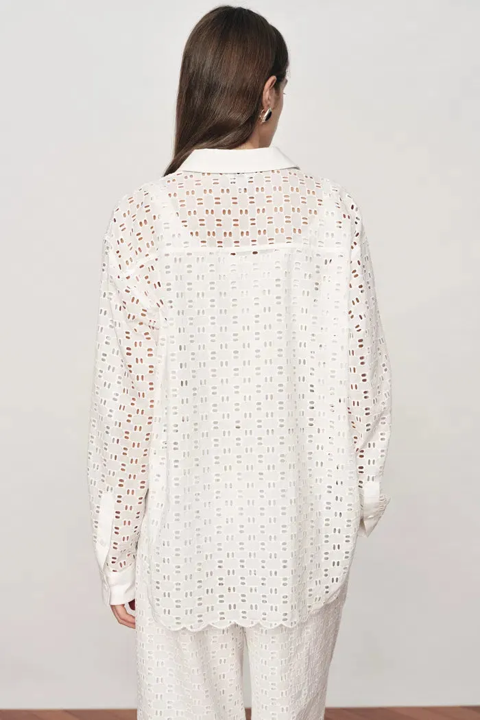 Eliana Cutwork Embroidery Point Collar Shirt in Cotton - 5