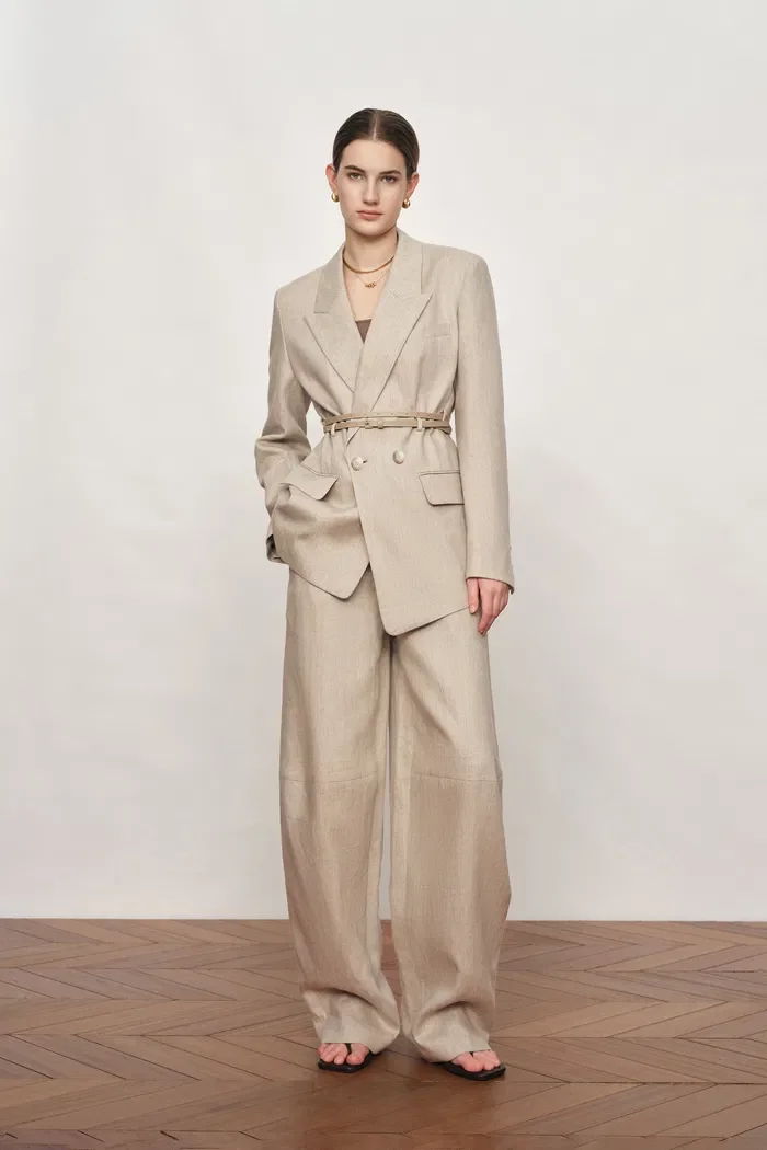 Oakley Double Waistband Relaxed-Fit Tailored Trousers in Cotton Linen - 3