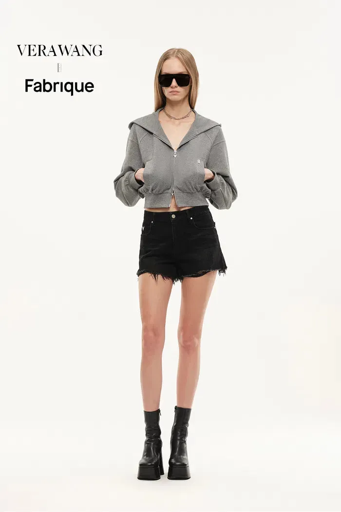 Illusion-S Crop Hoodie in Bright Silk Knitting - Light Grey