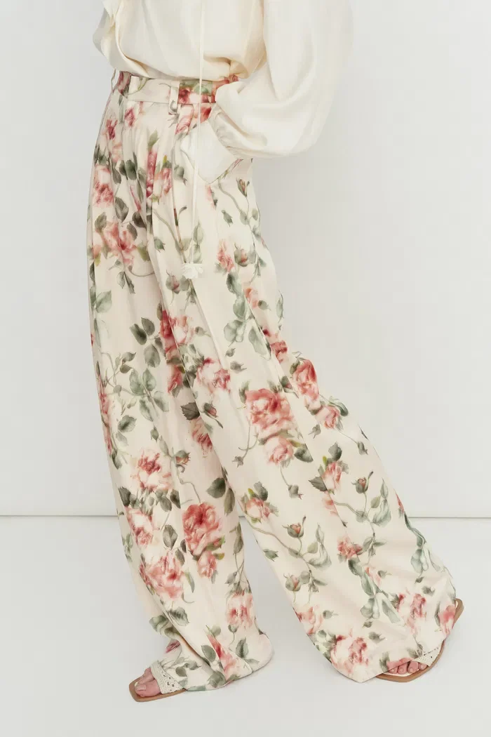 Penny Flora Wide Leg Pants in Mulberry Silk