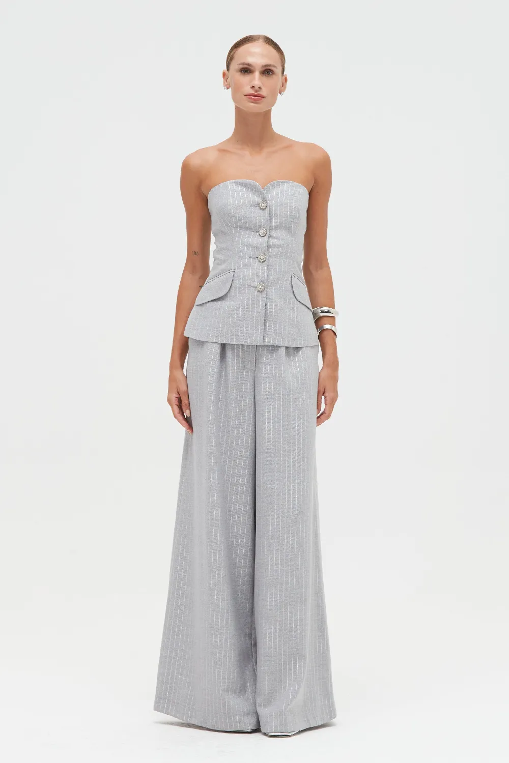 METALLIC PINSTRIPE PANT