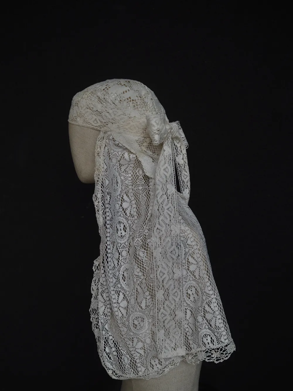 Crochet Lace Cap Veil with Bow Detail - 3