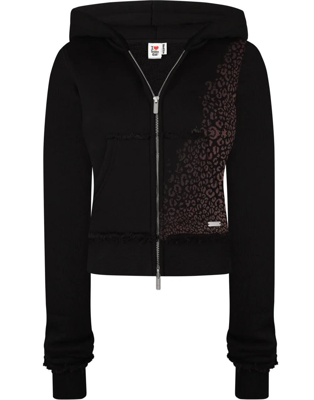 Brown Cheetah Black Plush Zip Hoodie