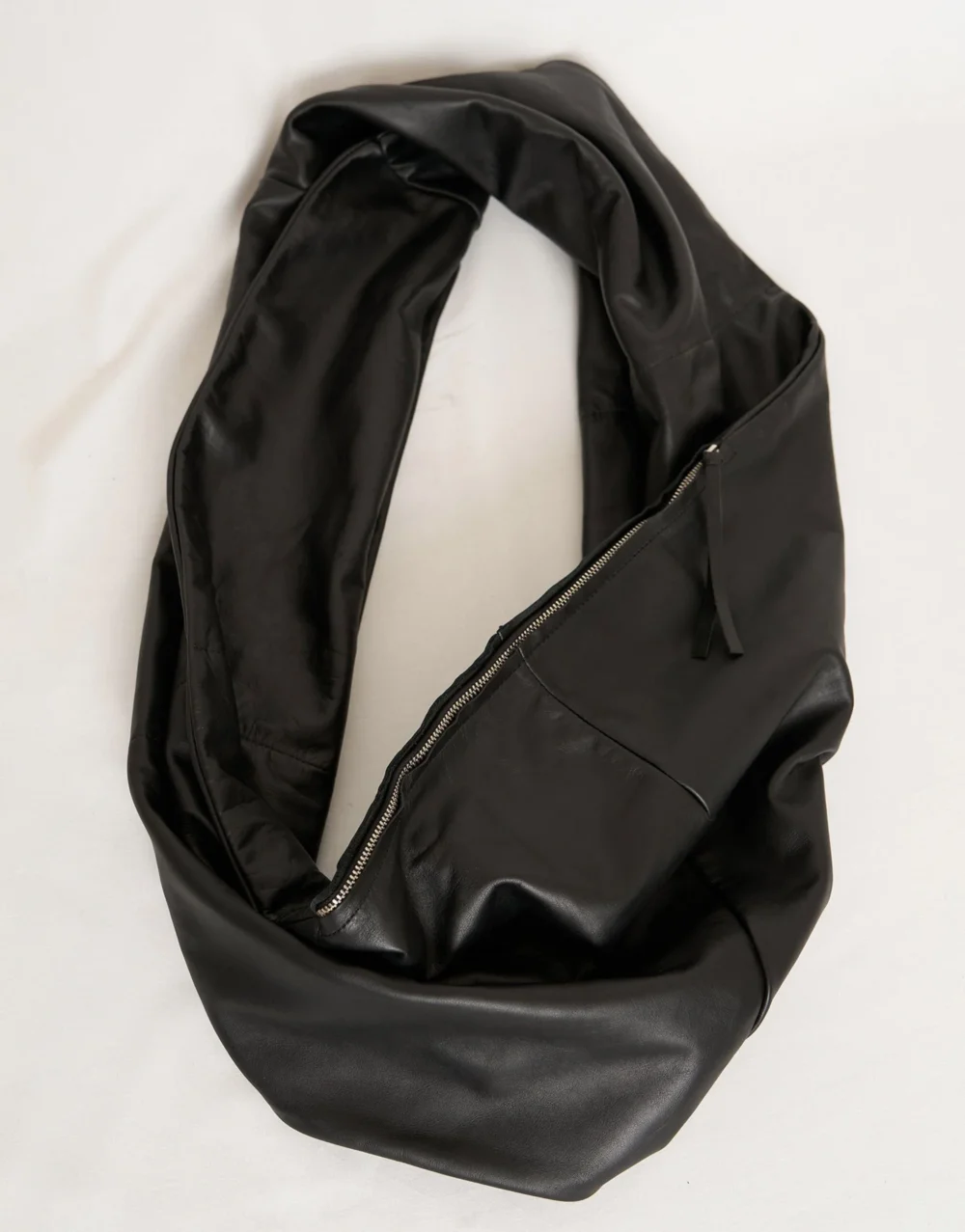Black Leather Twist Scarf Bag