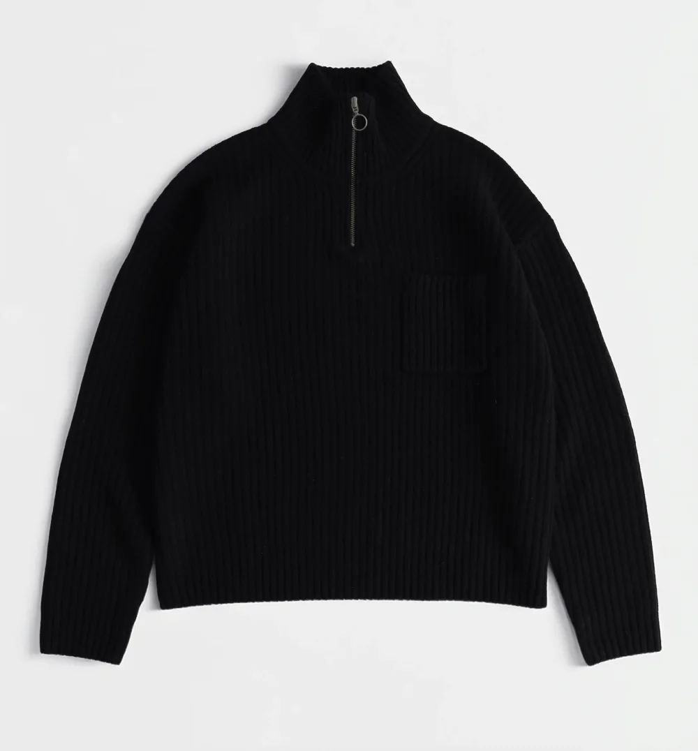 Wool Quarter Zip - Black - 2