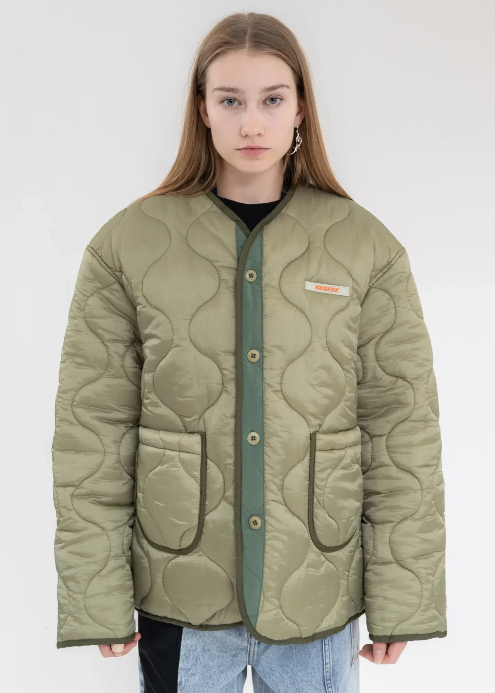 Khaki QUILTED JACKET With YLUML