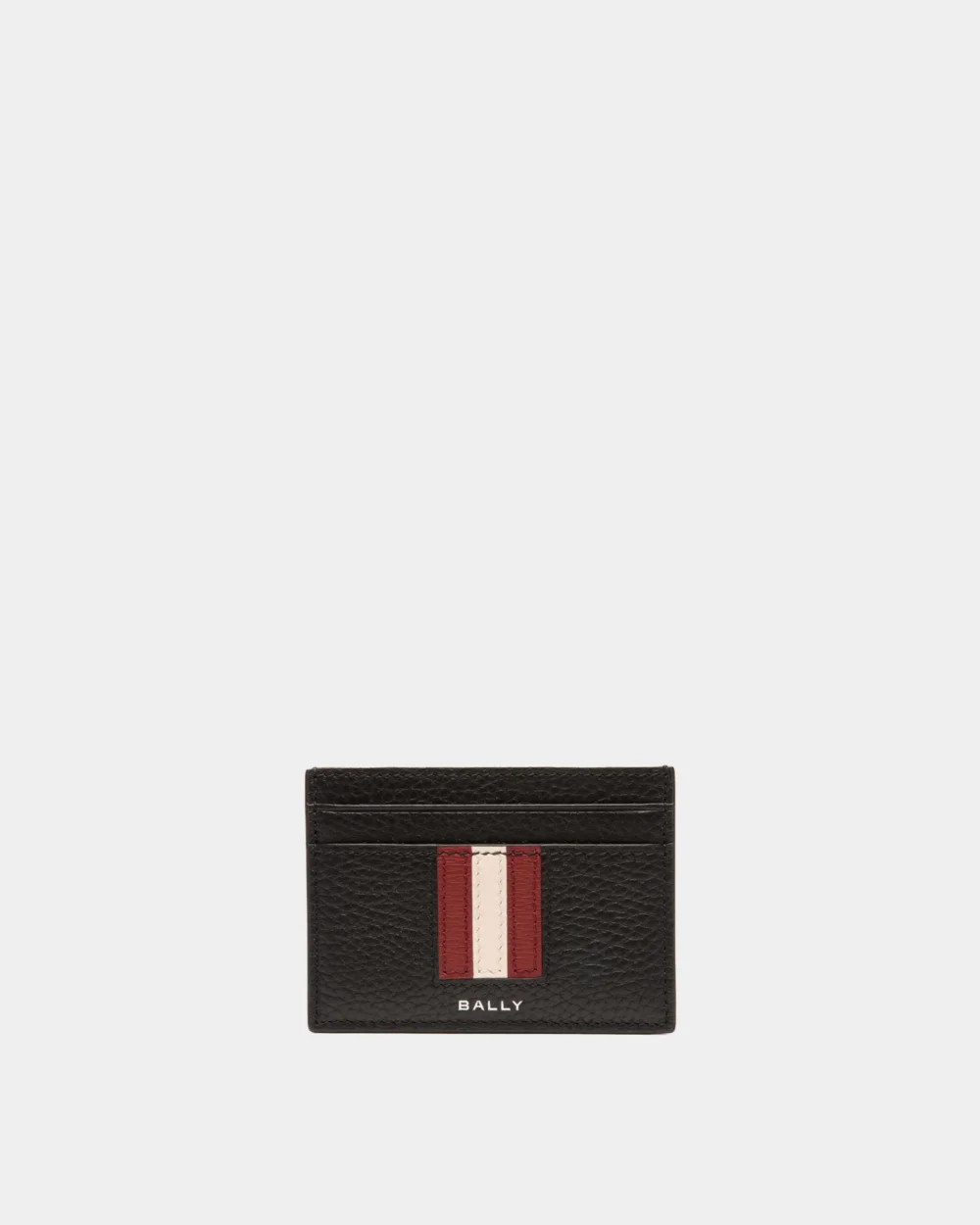 Ribbon Card Holder In Black Grained Leather