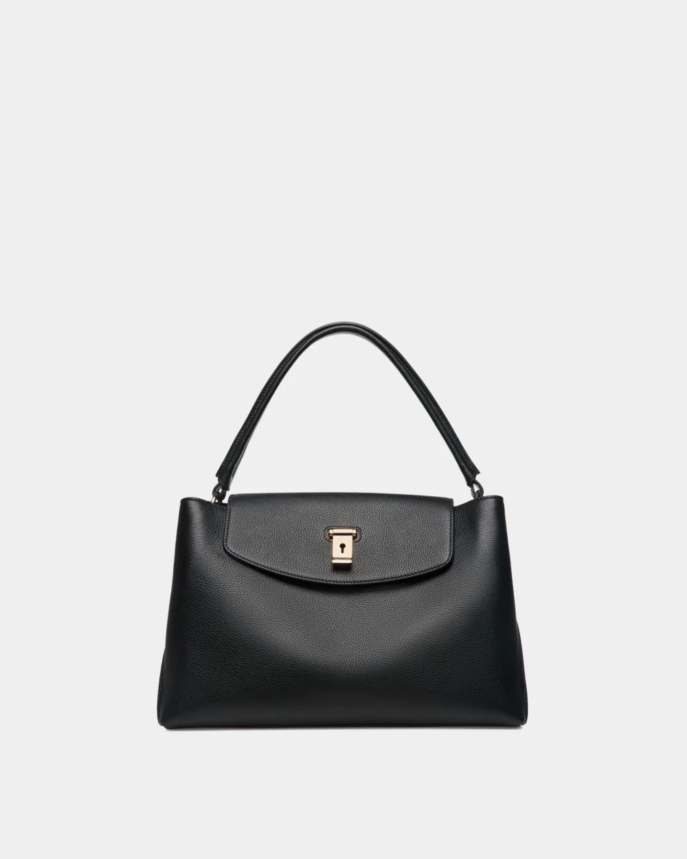 Lock Me Top Handle Bag In Black Grained Leather