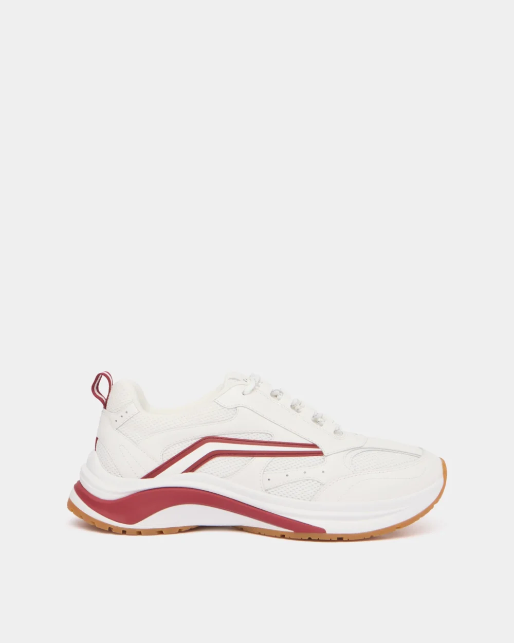 Woge Sneaker in White and Red Leather and Fabric