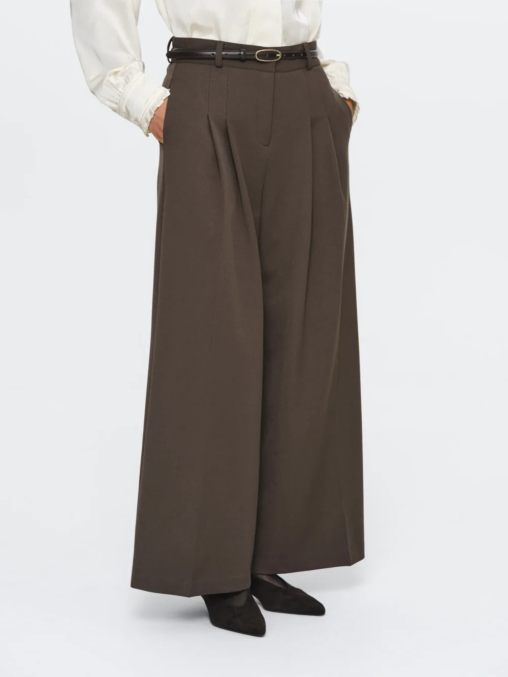 Wide Double Pleated Trousers, Mocha