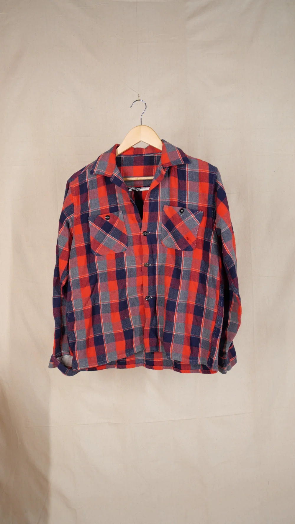 1960s Loop Collar Plaid Flannel | M