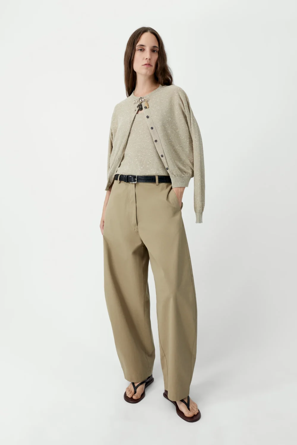 LINEN & COTTON FLECKED CARDIGAN