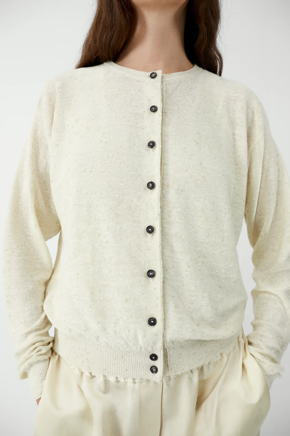 LINEN & COTTON FLECKED CARDIGAN - 2