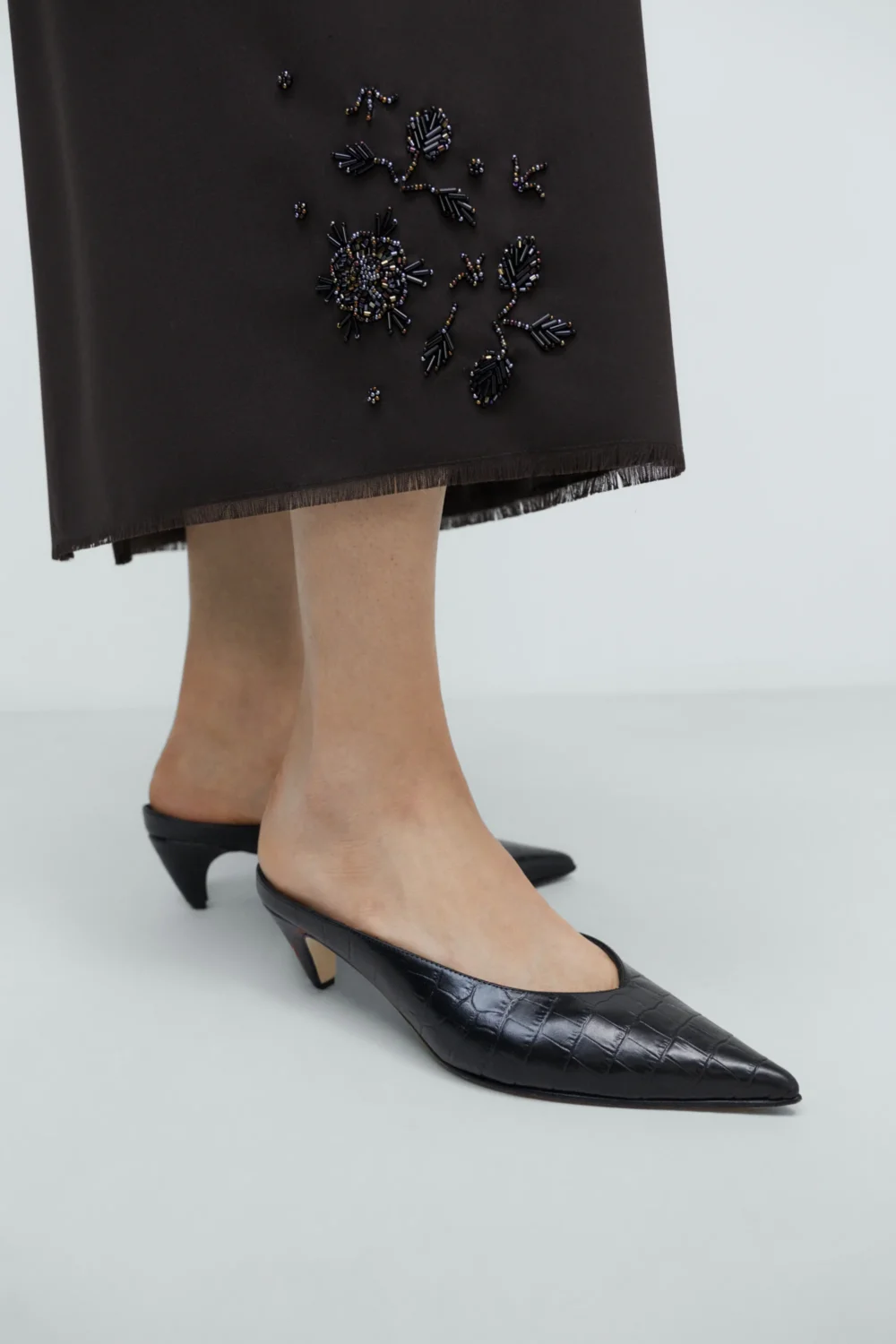 LEATHER POINTY MULE CROCODILE