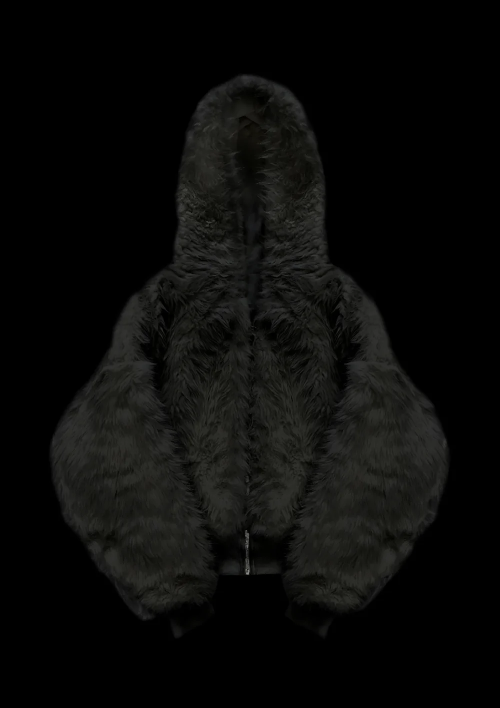 BLACK YETI FUR REVERSIBEL ZIP HOODIE JACKET - 2