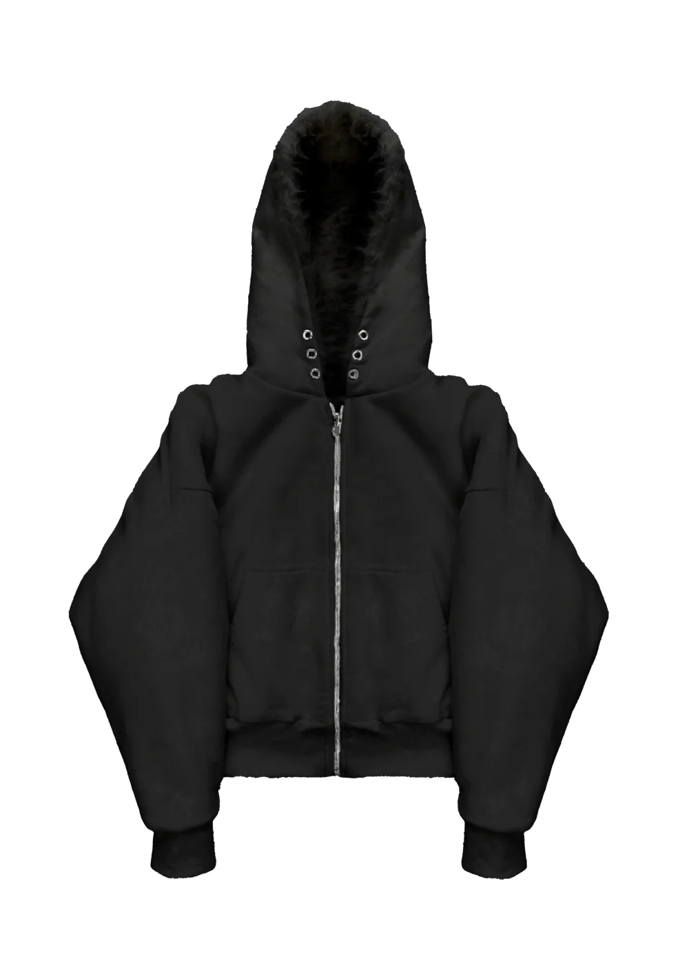 BLACK YETI FUR REVERSIBEL ZIP HOODIE JACKET