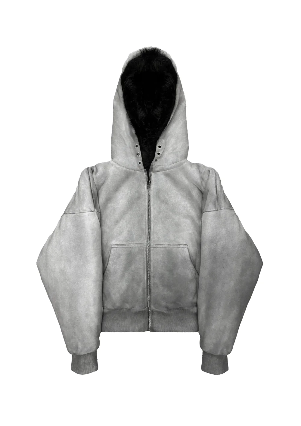 WASHED YETI FUR REVERSIBEL ZIP HOODIE JACKET
