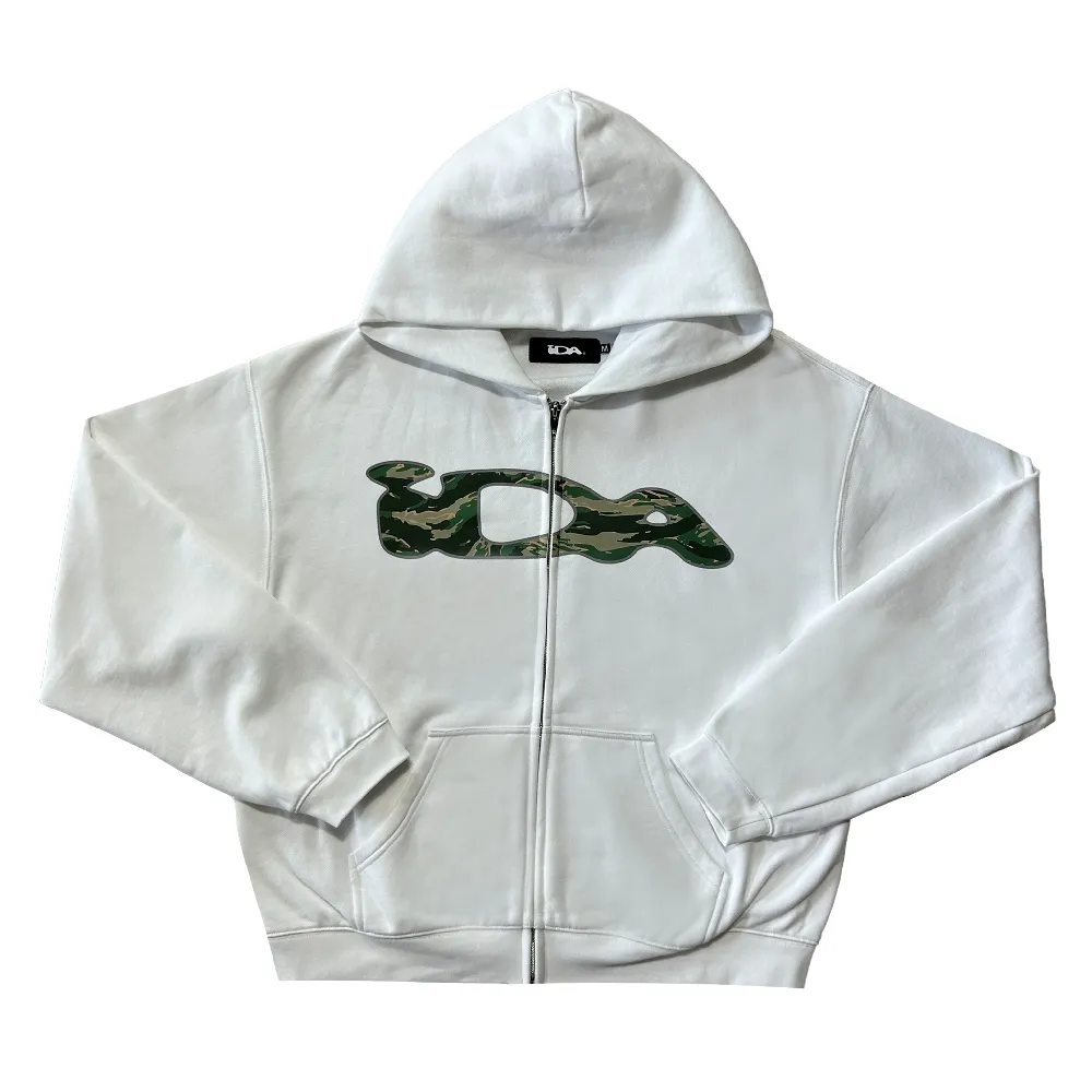 GREEN TIGER CAMO ZIP UP HOODIE (WHITE 3M PRINT)