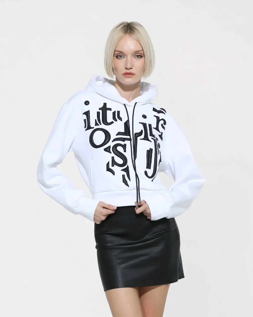 ATRIX White Embroidered Cotton Hoodie