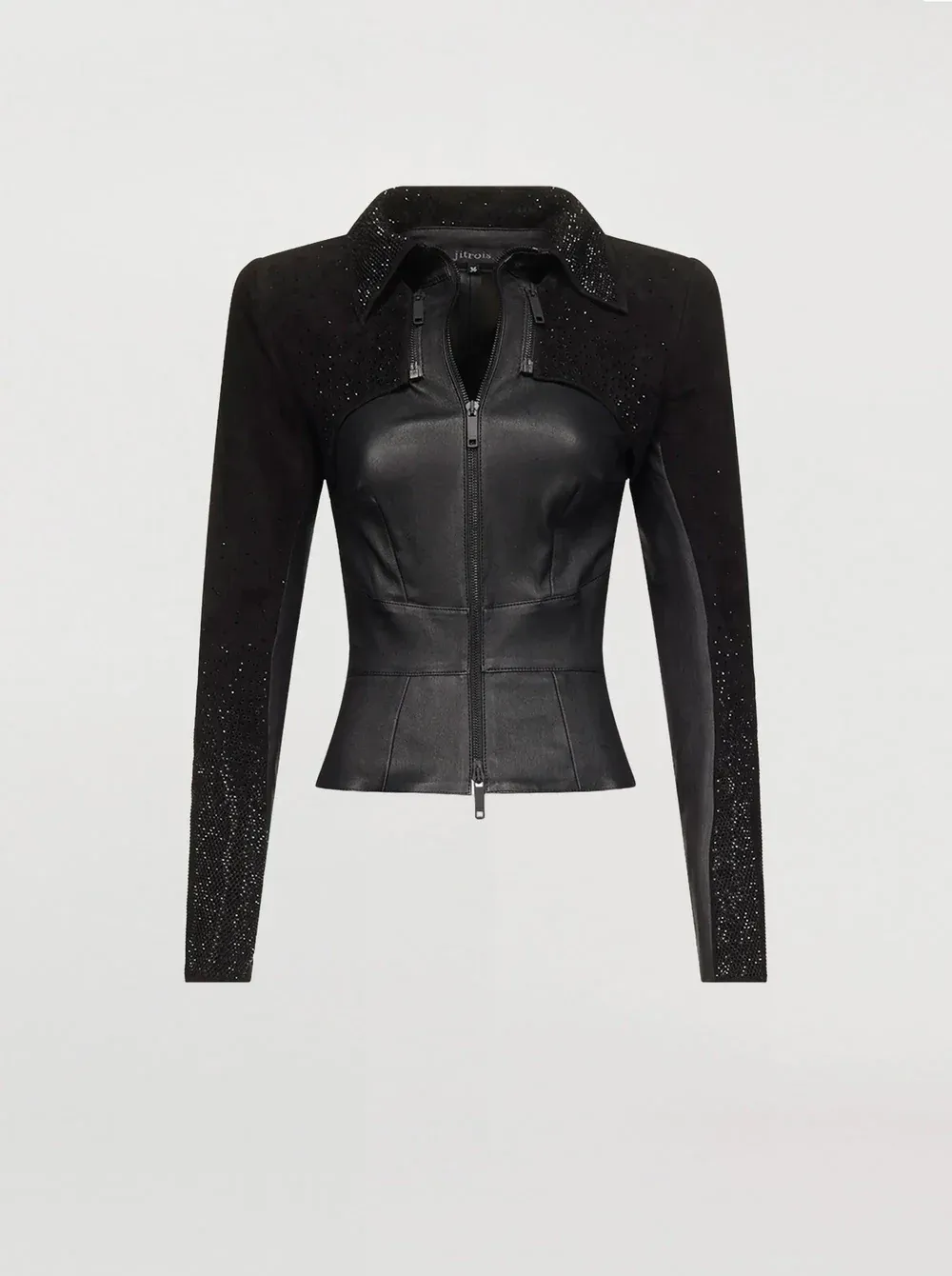 FAYE Modular stretch lambskin jacket with rhinestone bolero