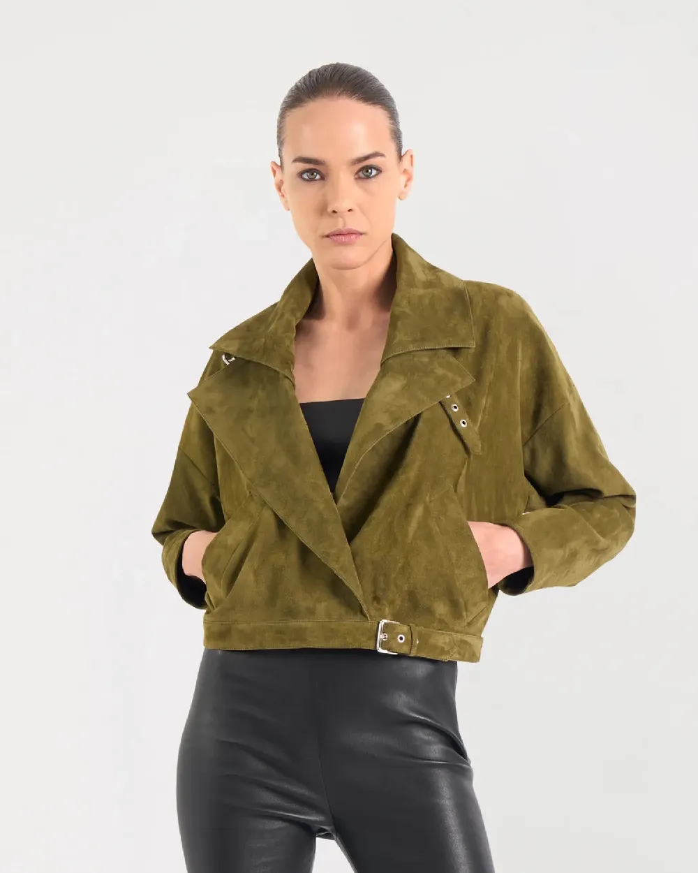 Coeur Jacket in Kaki Lambskin Suede