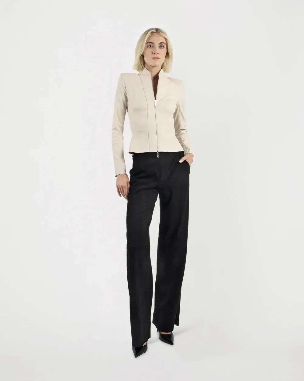 GALACTICA Stretch Leather Jacket in Ivory