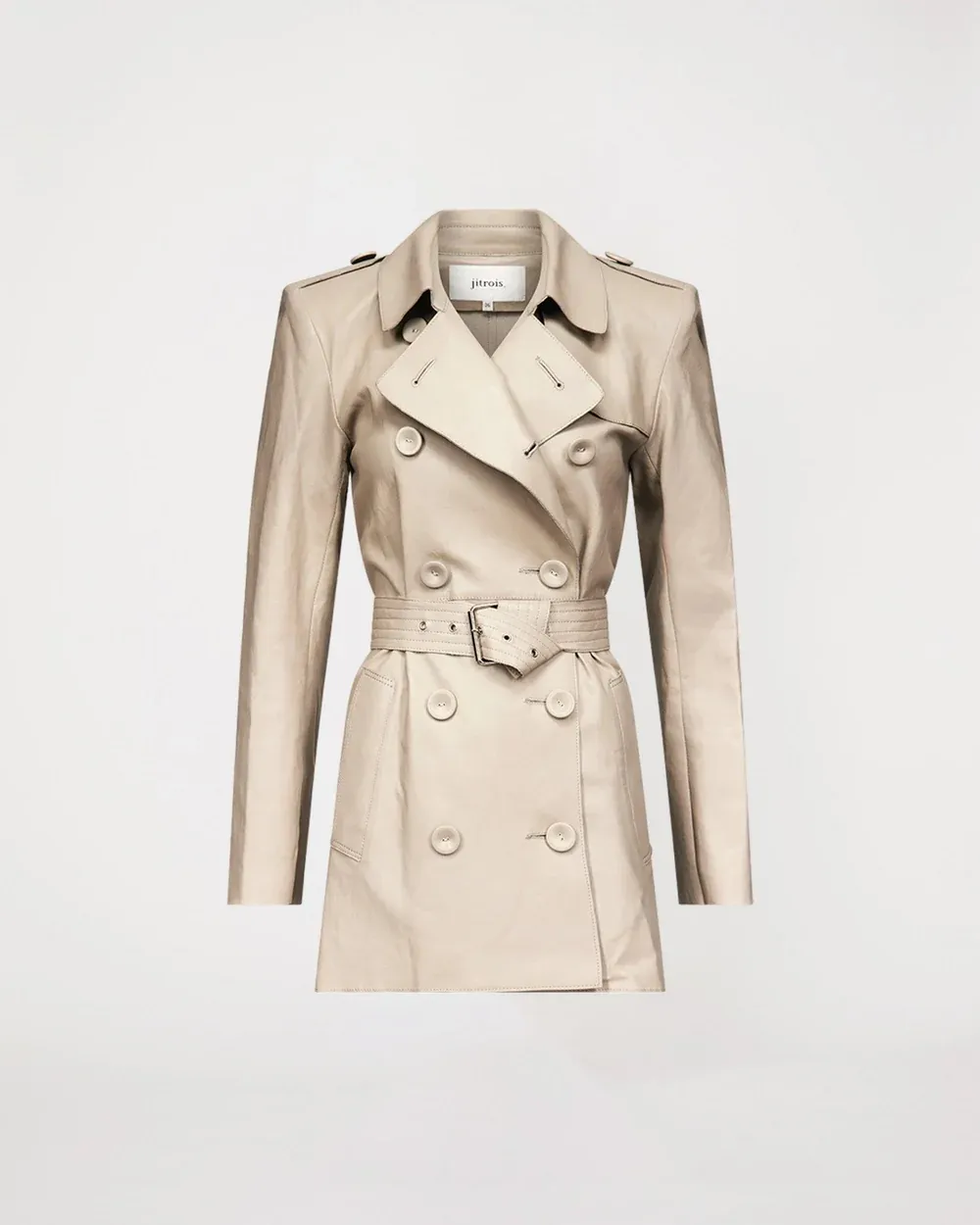 Melina Stretch Leather Trench Coat Pebble Grey