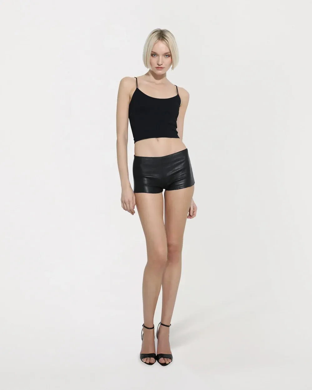 HOTPANTS Black Stretch Leather Micro Shorts