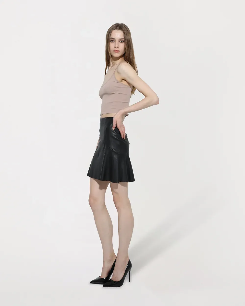 OLIVIA Skirt in Black Stretch Leather - 4