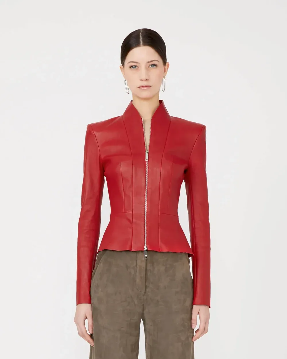 GALACTICA Stretch Leather Jacket in Red