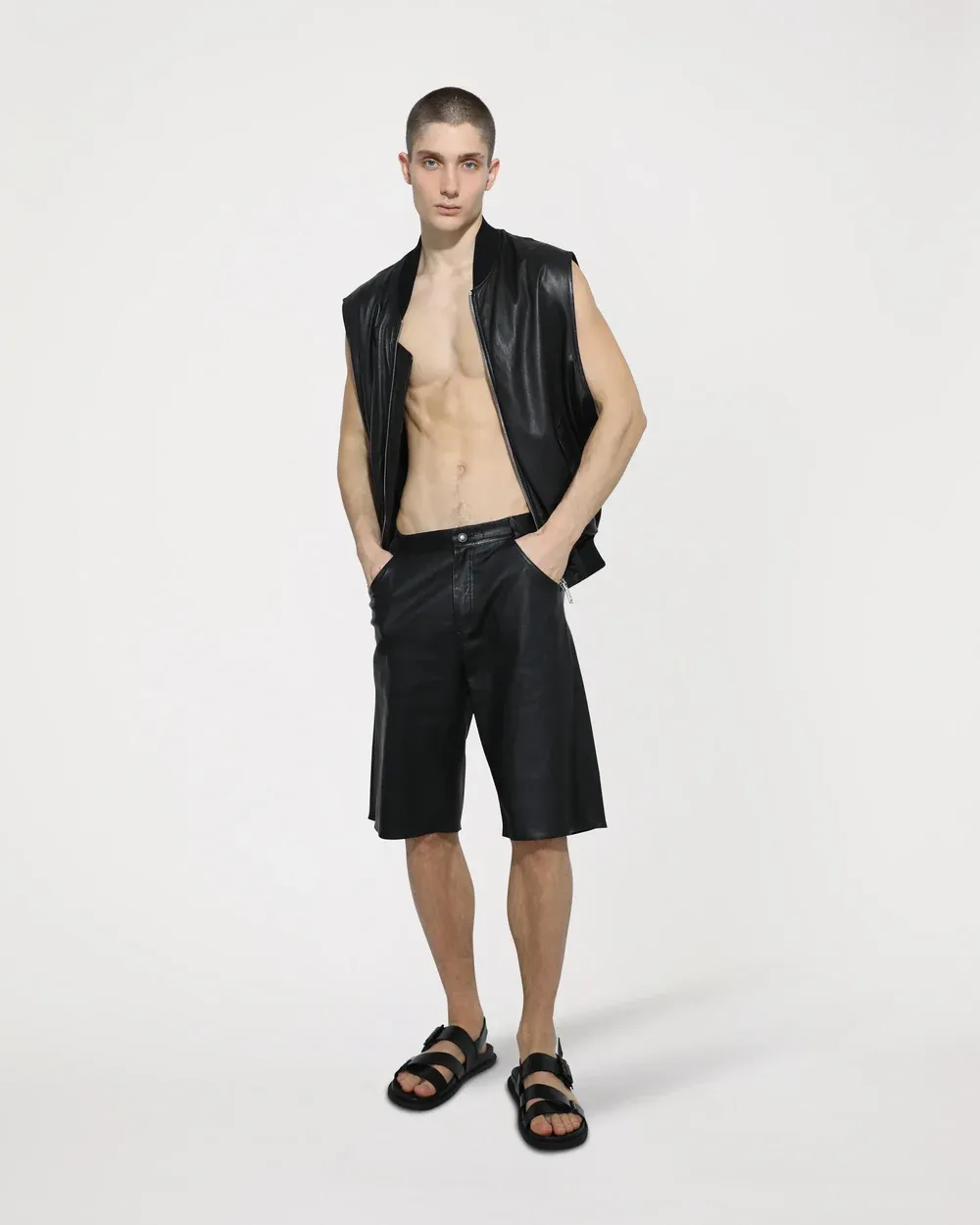 COOL Wide-Leg Stretch Leather Shorts