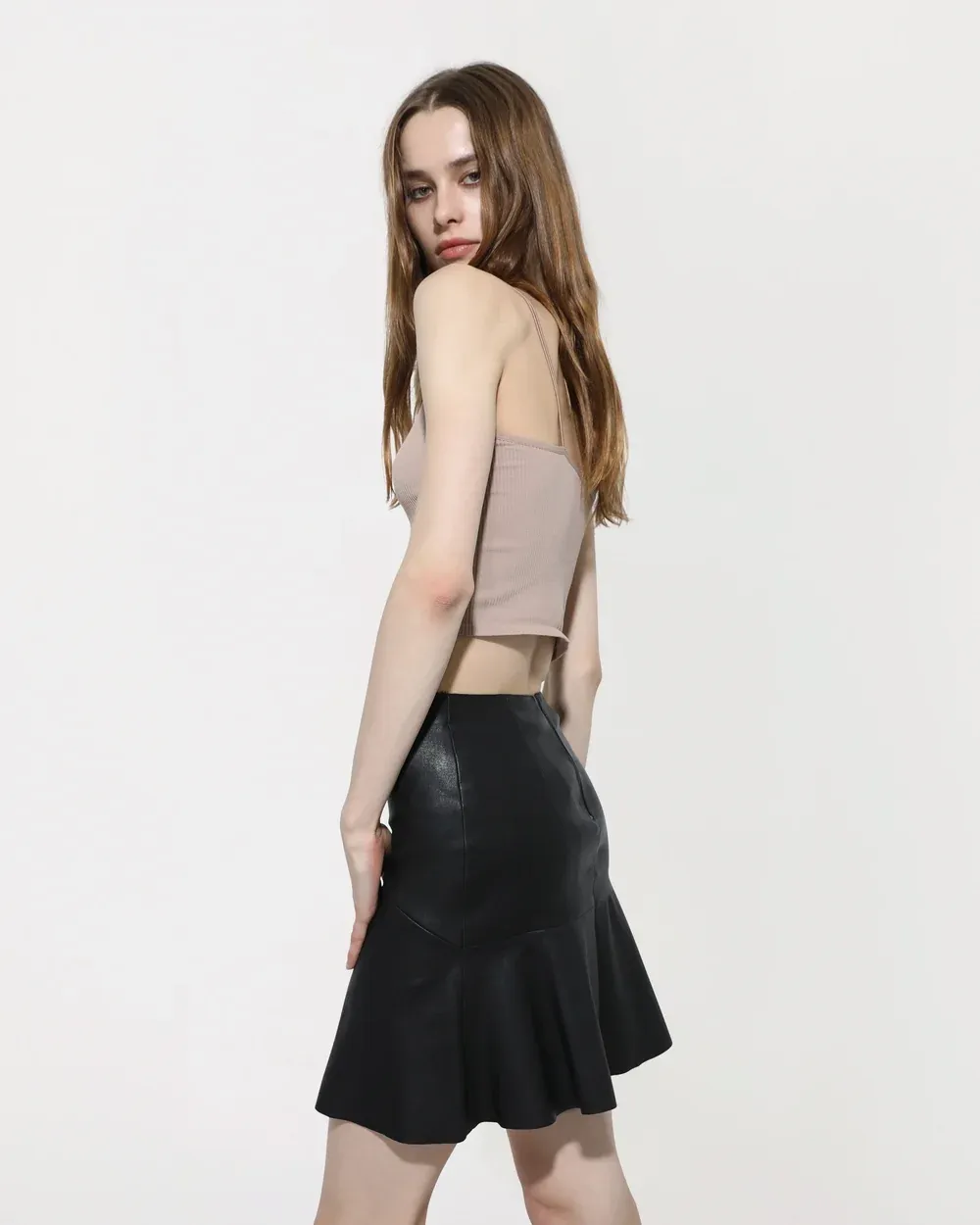 OLIVIA Skirt in Black Stretch Leather - 2