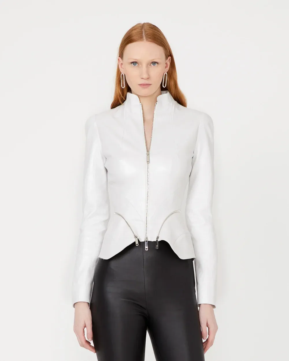 Victoria Stretch Leather Corset Jacket Pearl White