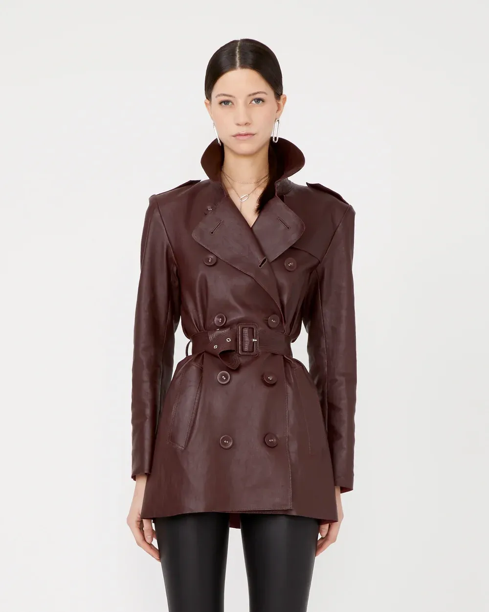 MELINA Trench Three-quarter in Acajou Stretch Leather