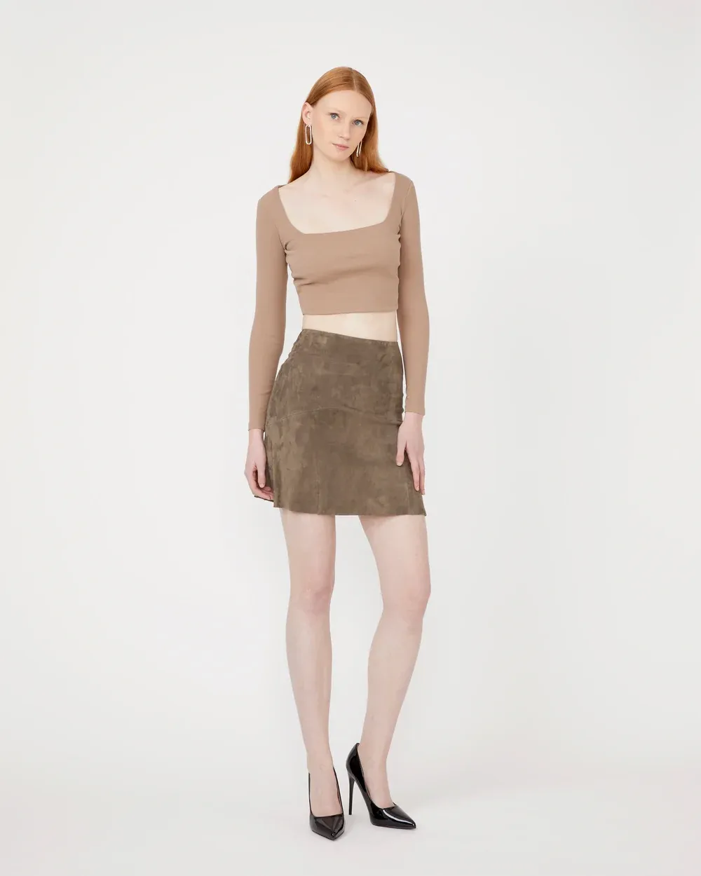 Olivia High-Waisted Stretch Lambskin Suede Mini Skirt