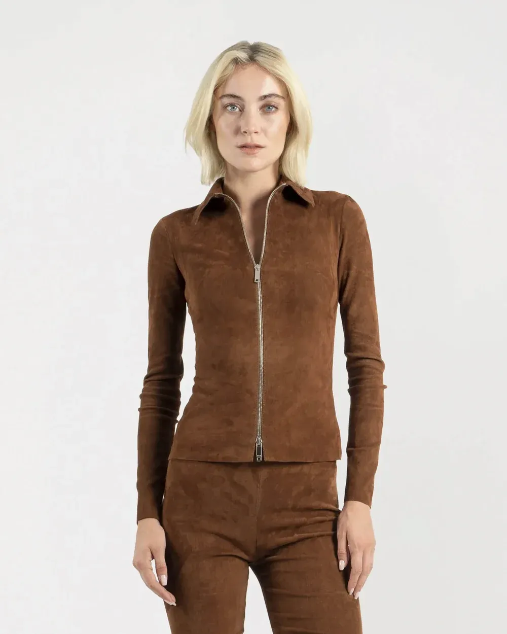 AGATHA Tobacco Stretch Lamb Suede Shirt