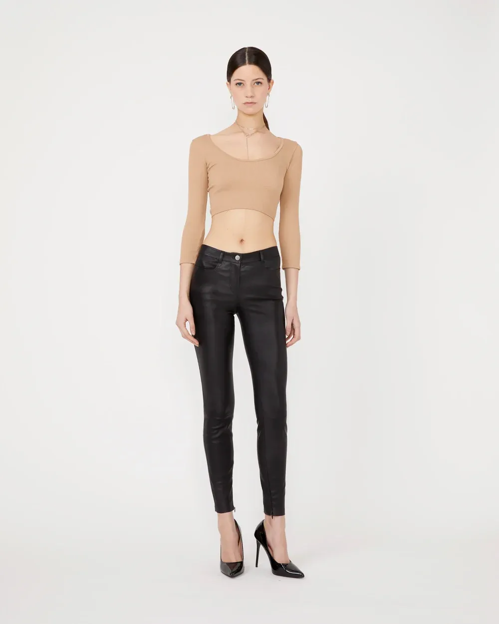 WYNN SKINNY Black Stretch Plongé Lambskin Leather Trousers