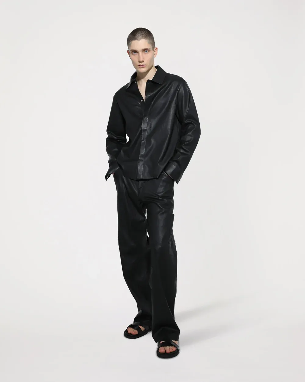 COOL Wide-Leg Stretch Lambskin Leather Pants