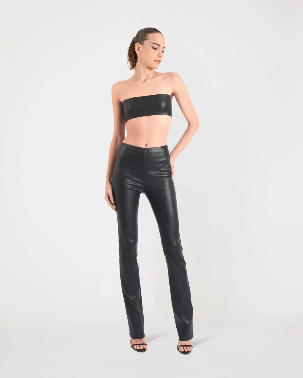NIKI STRAIGHT — Black Stretch Lambskin Leather Trousers