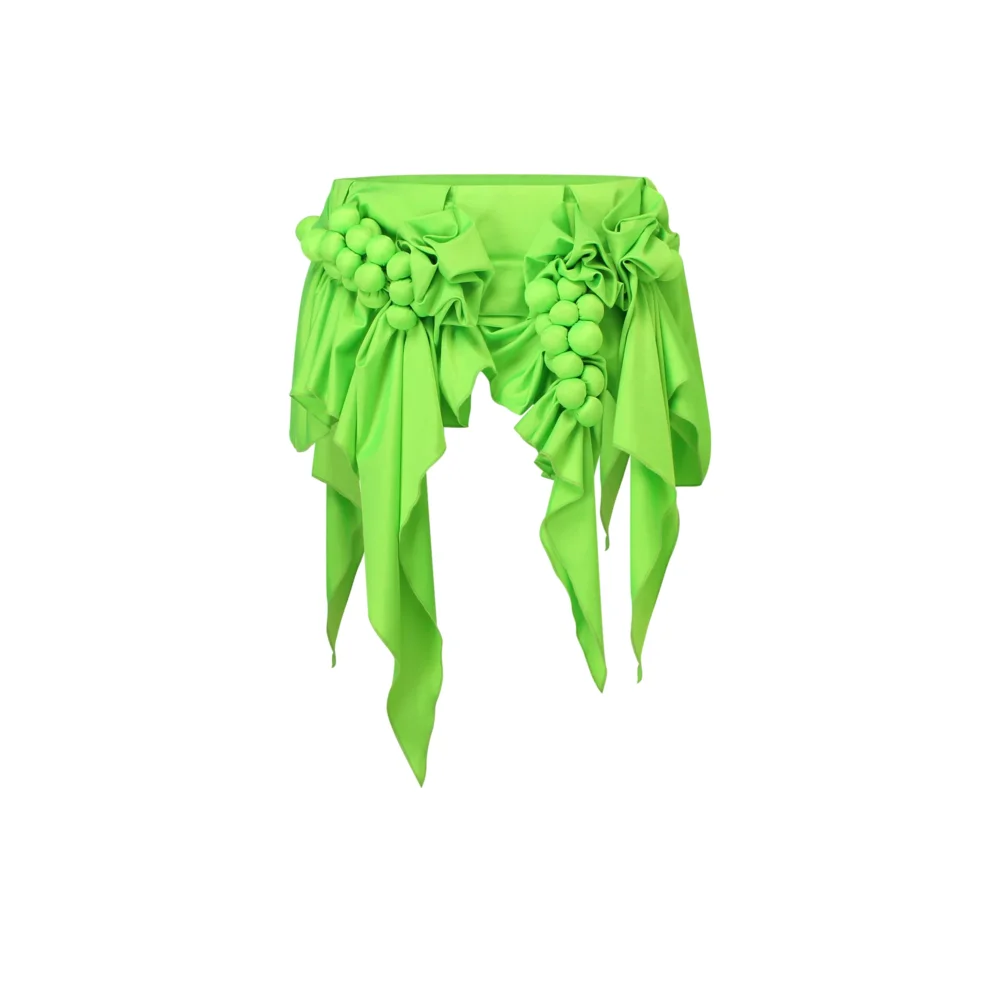 Green Striped Handcrafted 3D Floral Smocking Grape Mini Skirt