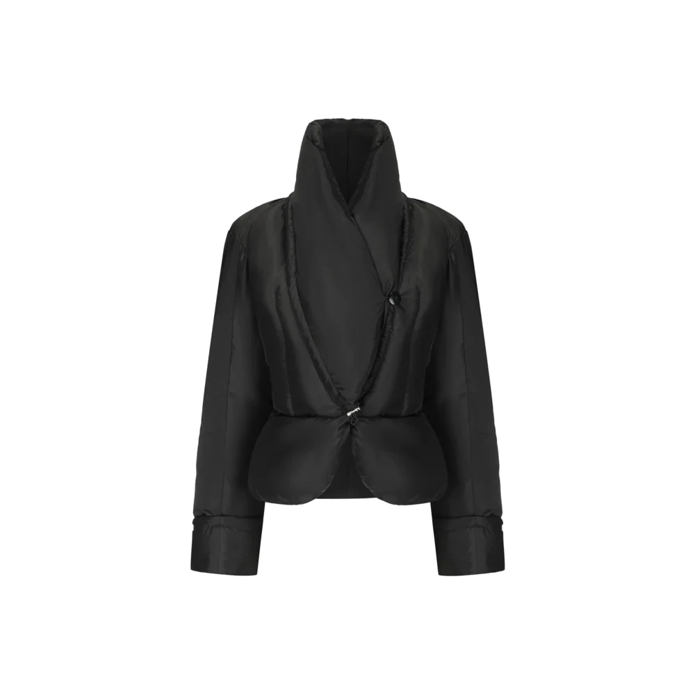 Black Fit Down Jacket With Adjustable Drawstring