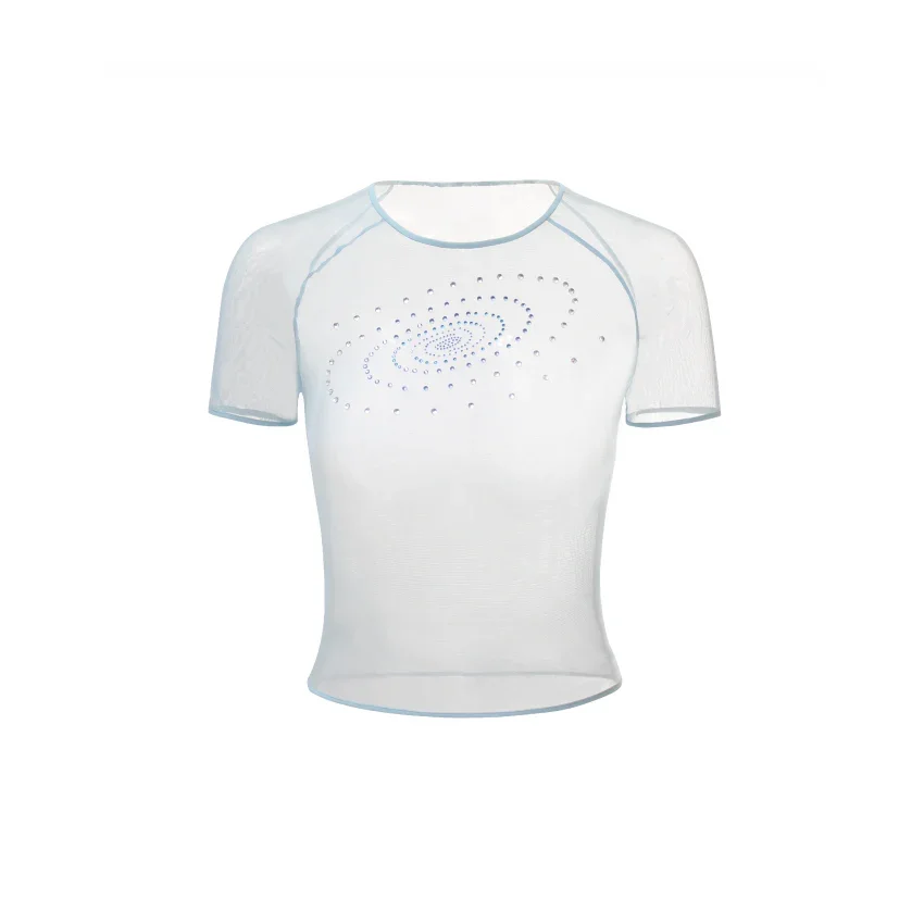 Blue Mesh Galaxy Rhinestones T-Shirt